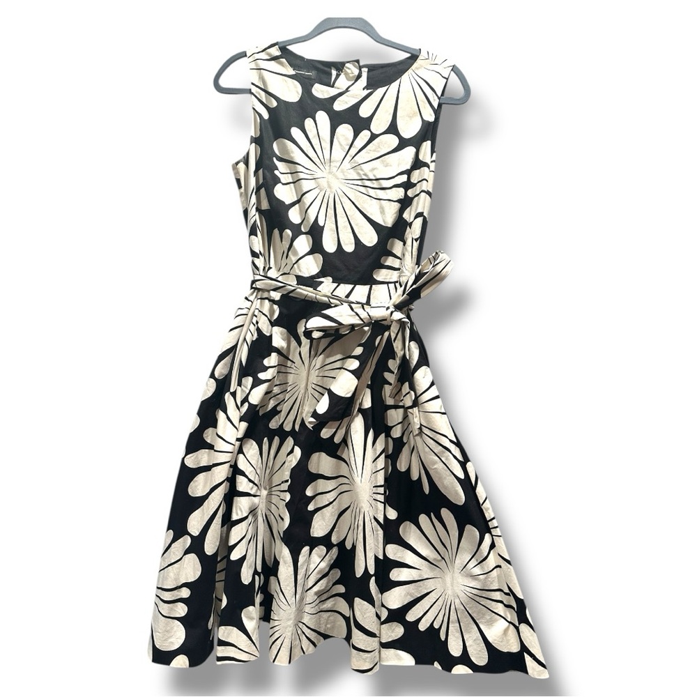 INC International Concepts Floral Fit & Flare Dress Size 8 Black White Cotton